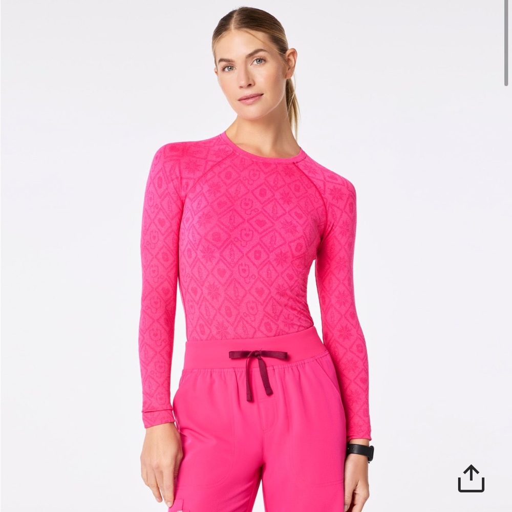 FIGS shocking pink fair isle salta long sleeve underscrub XXS